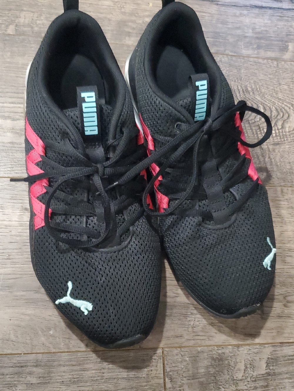 Puma Black Running Shoes with Pink Accents and Mint Logos
